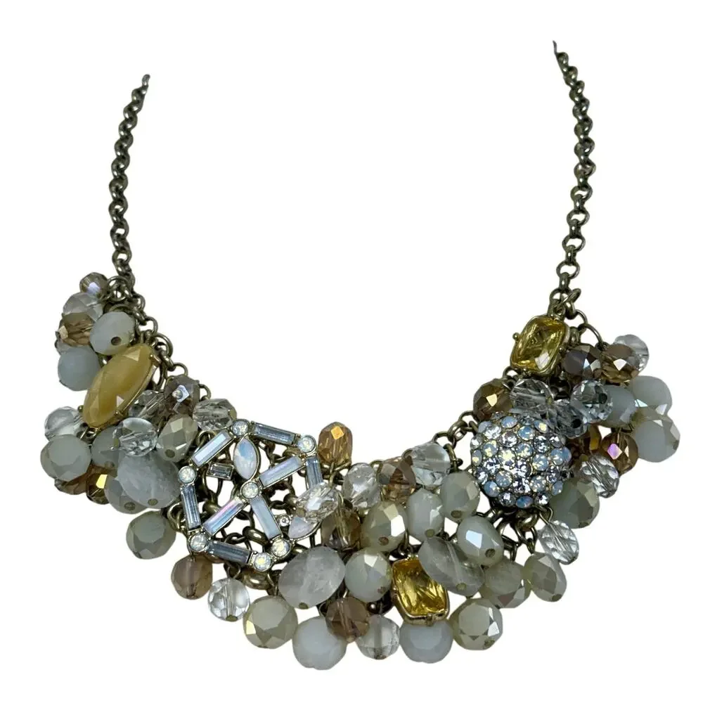 Gold Silver Crystal Cluster Statement Necklace Adjustable 18-21